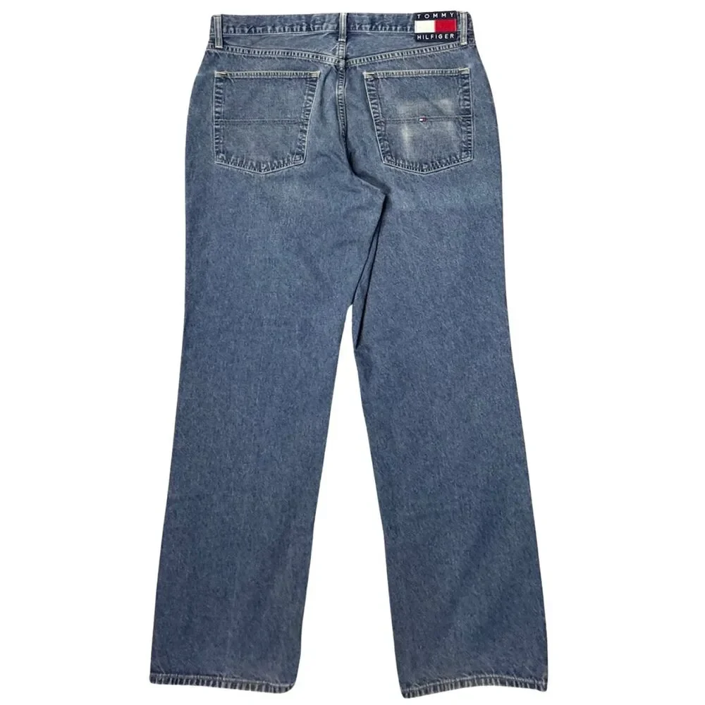 Vtg Tommy Hilfiger Jeans Mens Denim Straight Relaxed 38x32 Blue Dad‎ Y2K Retro